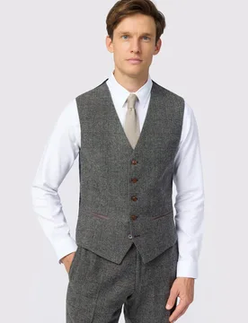 Mens Single Breasted Sleeveless Five Button V-Neck Slim Fit Waistcoat In Grey - Size 40 (Chest) - Antique Rogue - FashionsVida