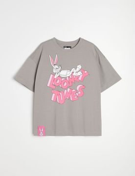 T-shirt in cotone con stampa Looney Tunes - grigio chiaro
