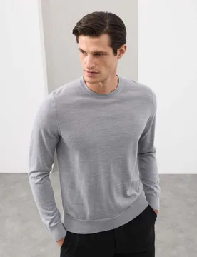 Pure Extra Fine Merino Wool Crew Neck Jumper Grey Marl male - Autograph - FashionsVida