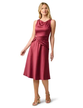 Women's Cowl Satin Crepe Midi Dress in Wine Size: 18 - Wine - Size: 18 - Adrianna Papell - FashionsVida