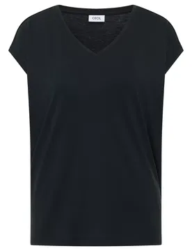 EOS_Solid V-neck Shape Shirt female