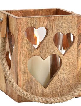 Windlicht "Herz" aus Glas und Mangoholz