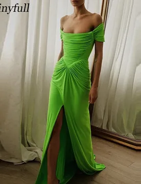 Thinyfull Mermaid Off Shoulder Arabic Prom Dress Ruched Split Evening Dresses Dubai Long 2025 Gown Robe De Soirée Customized - Aliexpress - FashionsVida