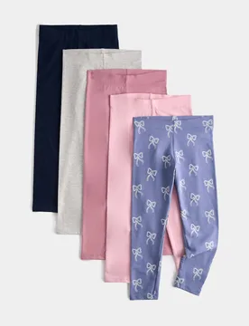Pack Cotton Rich Leggings (2-10 Yrs) Blue Mix female - M&S - FashionsVida