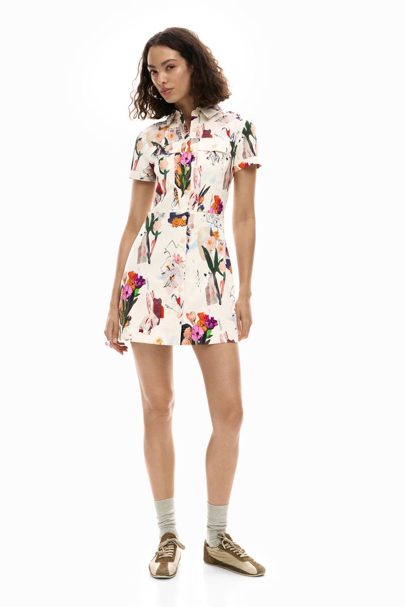 Vestido corto collage, Mujer, Blanco, XS
