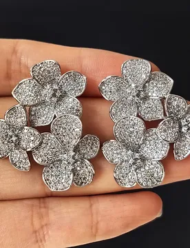 Sparkly silver color flower stud earrings white zirconia wedding bride earrings women dinner party anniversary gift - Aliexpress - FashionsVida