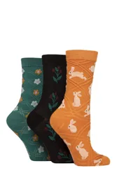 Women's 3 Pair Patterned Pelerine Bamboo Socks Bunny Floral 4-8 - Multi Coloured - Size: Small