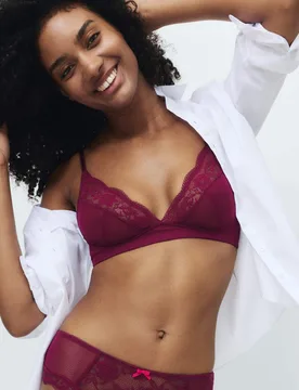 Jasmine Lace Non Wired Plunge Bra (A-E) Dark Raspberry female - M&S - FashionsVida