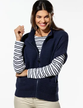 Baumwoll-Zip-Strickweste, normale Größen, Farbe Blau, 52, vielseitig kombinierbar leichter Grobstrick Damen - Walbusch - FashionsVida