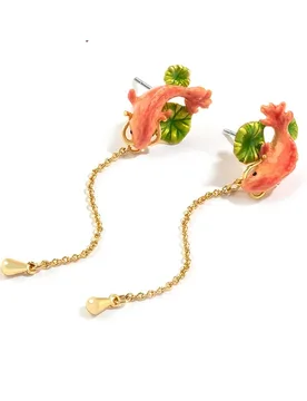 China National Trend Lotus Enamel Stud Earrings Long Tassel Good Luck Small Fish Temperament Little Fish Earrings Jewelry - Aliexpress - FashionsVida