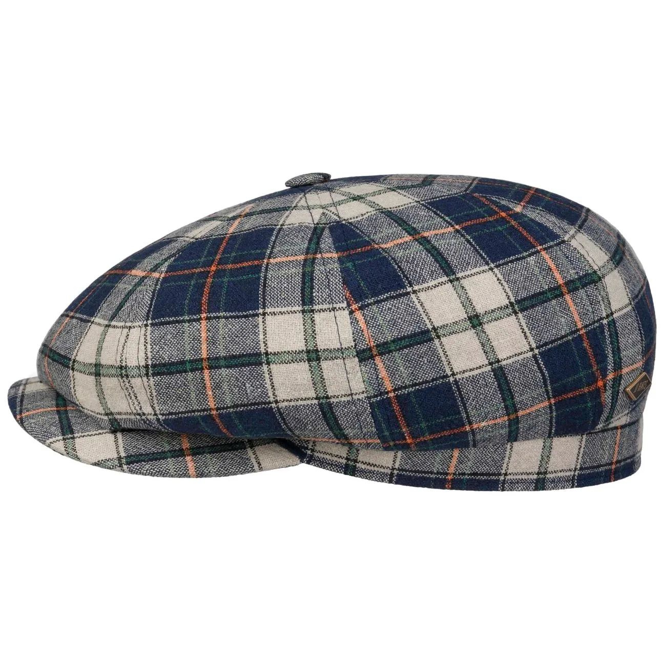Caroma Check 8 Panel Flat Cap by - blue - Size: M (56-57 cm) - JJ Hats - FashionsVida