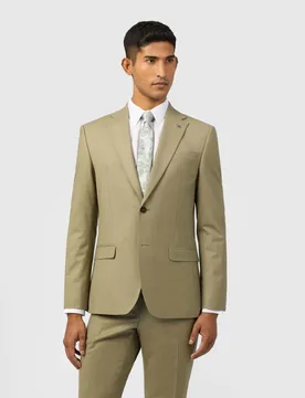 Slim Fit Wool Blend Single Breasted Suit Jacket Khaki male - Ted baker - FashionsVida