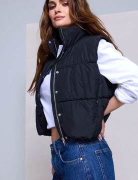 Gilet trapuntato con collo alto - nero