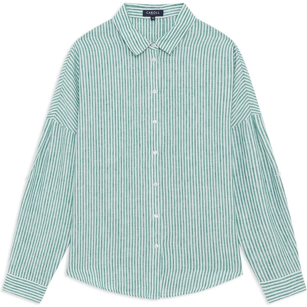 Camisa de mujer de mujer con estampado de rayas en lino 100% - Caroll - FashionsVida
