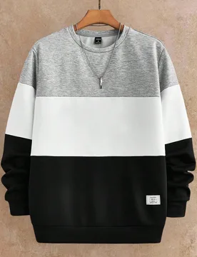 Sudadera de punto casual con patchwork y cuello redondo para hombre, para otoño e invierno, top de manga larga, vacaciones, regalos del Día del Padr - Shein - FashionsVida