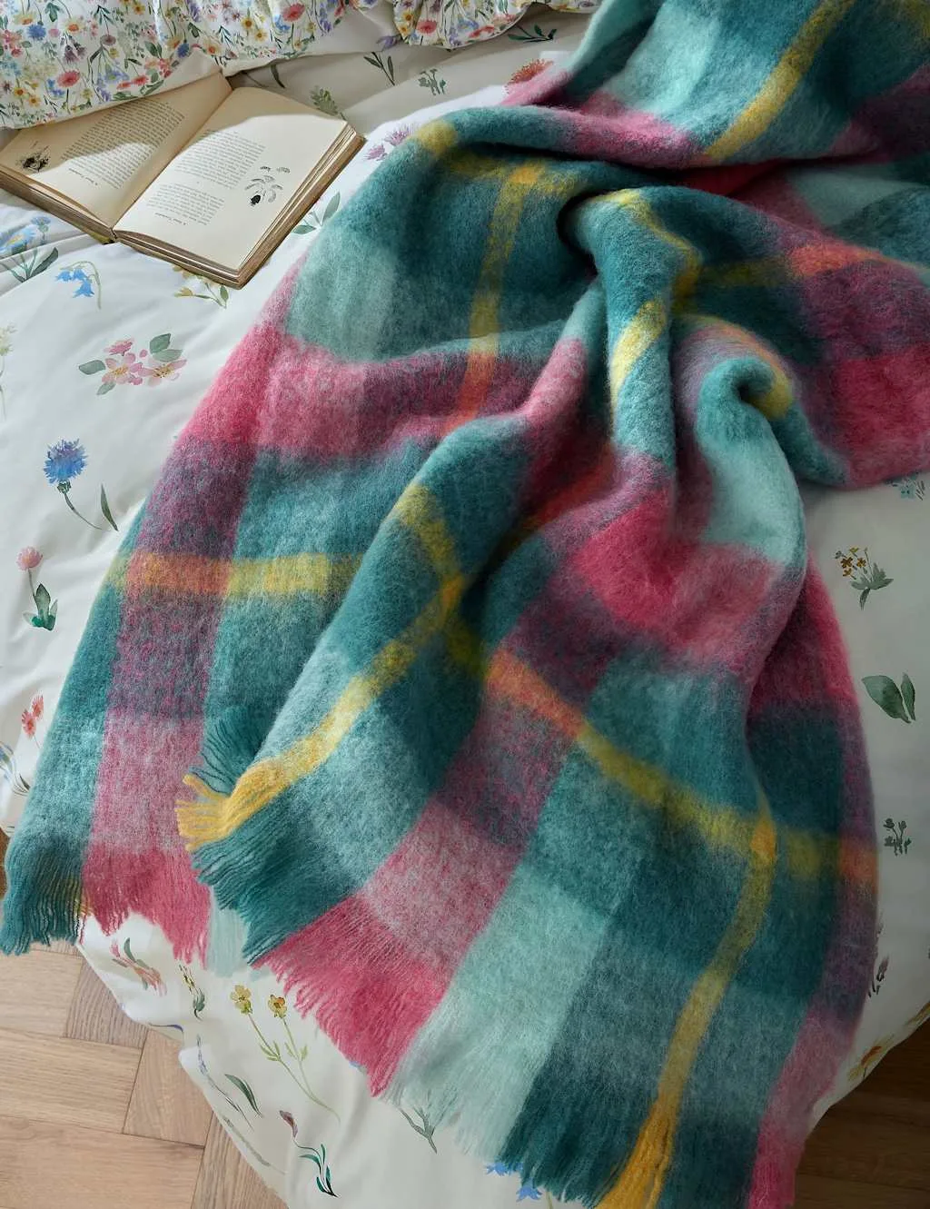 Wool Blend Highland Check Throw Pink Mix - Bluebellgrey - FashionsVida