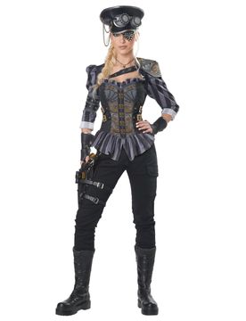 Steampunk-Kostüm für Damen Steampunk-Offizier 8-teilig grau-schwarz - female