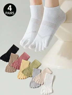 Pares de calcetines cortos minimalistas de unicolor con diseño de cinco dedos. Tela de malla, transpirable y que absorbe la humedad. Talón 3D, adecu - Shein - FashionsVida