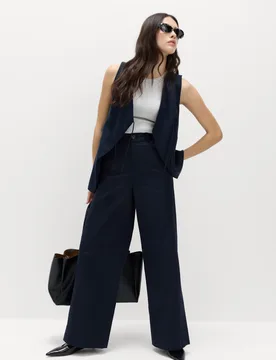 Cotton Rich Wide Leg Chinos Navy female - M&S - FashionsVida