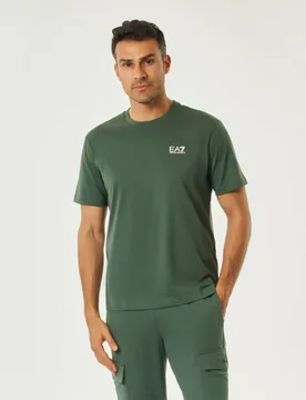 T-shirt verde in cotone a maniche corte con stampa logo sul retro - EA7 - FashionsVida
