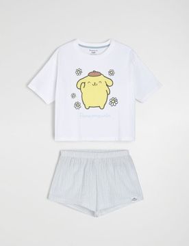Pigiama in cotone a due pezzi con stampa PomPomPurin - bianco