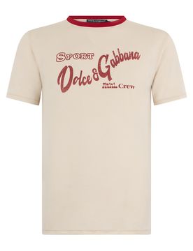 Men's Cotton T-Shirt with Front Print and Ribbed Collar