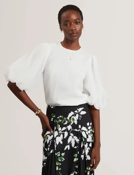 Organza Puff Sleeve Blouse Ivory female - Ted baker - FashionsVida