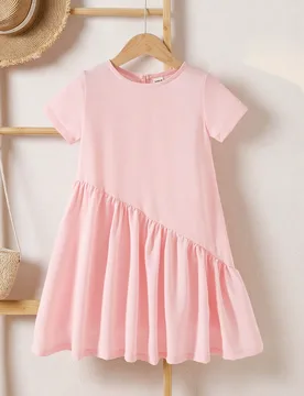 Vestido casual de unicolor de manga corta para niña - Shein - FashionsVida