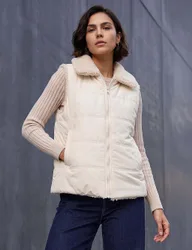 Faux Fur Reversible Zip Up Gilet Cream female