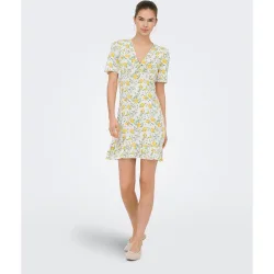 Vestido corto de mujer con cuello pico y lazo