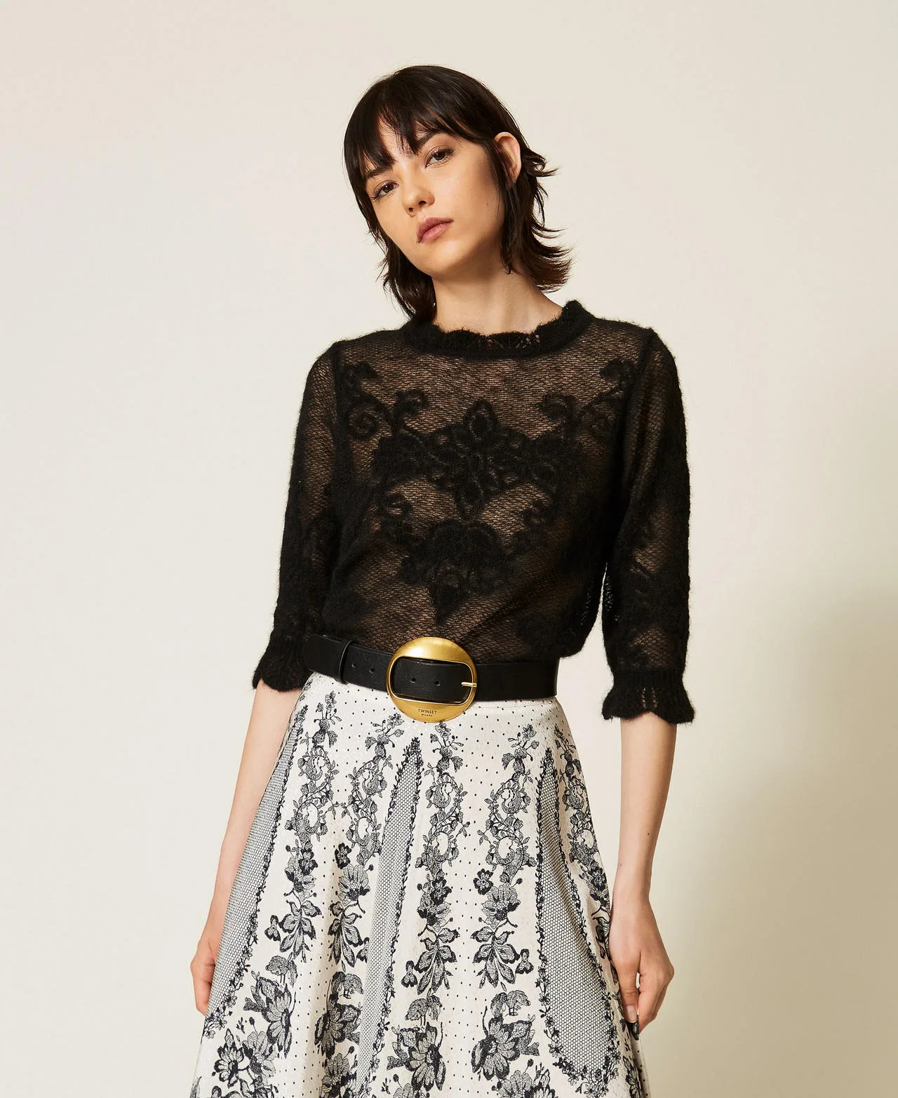 Pull en alpaga mélangé jacquard - TWINSET - FashionsVida