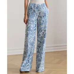 Pantalón ancho de mujer de lino estampado