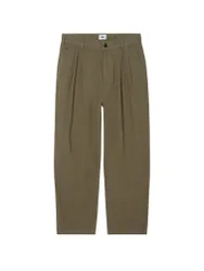 Foster pleated linen pants pantaloni sartoriali in lino gamba larga - smokey olive