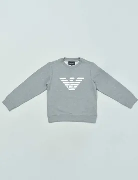 Felpa grigia girocollo Junior in misto modal e cotone con logo aquila bianco - Emporio armani - FashionsVida