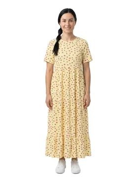 Robe Longue à Manches Courtes Evie Ankle French Vanilla / Flower XS