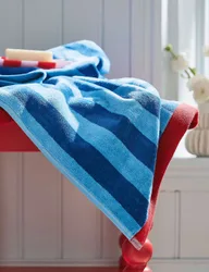 Pure Cotton Shore Stripe Towel Blue