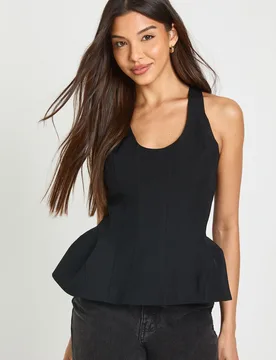 Womens Peplum Structure Corset Top - Black - Size 10 Uk - Boohoo - FashionsVida