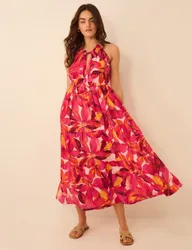 Pure Cotton Floral Halter Neck Beach Dress Multi female