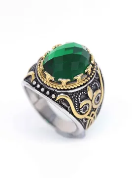 Emerald Stainless Steel Handmade Ring Turkish Inlaid Emerald Muslim Attend Domineering Arab Jewelry Noble Man Rings - Aliexpress - FashionsVida