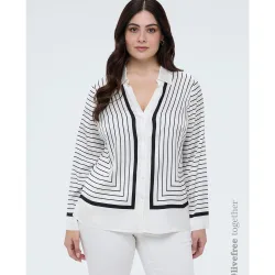 Camisa de mujer a rayas con escote en v tejido de raso de viscosa