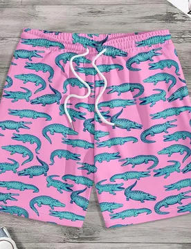 Shorts de playa casuales con estampado de cocodrilo para hombres, estilo vacacional - Shein - FashionsVida