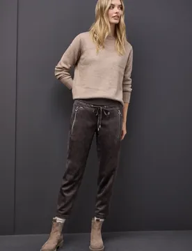 Loose Fit Velours Hose female Braun - Street One - FashionsVida