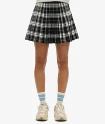 Superdry Damen Minirock mit Karomuster und Falten Schwarz - Größe: 40
