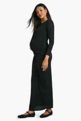Womens Maternity Rib Scoop Neck Maxi Dress - Black - Size 16 Uk