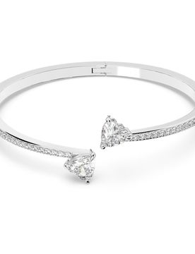Bracciale rigido Mesmera, Cuore, Bianco, Placcato rodio M