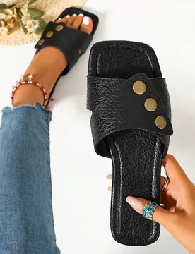Sandalias tipo slide casuales de moda para mujer, primavera/verano, cómodas, de tacón plano, zapatos de playa, esencial para vacaciones - Shein - FashionsVida