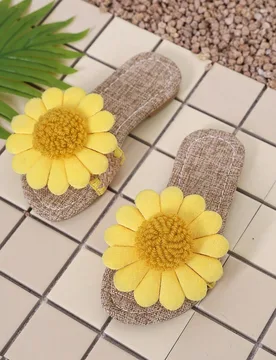 Par de sandalias planas de lino con margaritas, perfectas para diversas ocasiones de verano, combinan con vestidos y pantalones casuales, estilo japon - Shein - FashionsVida