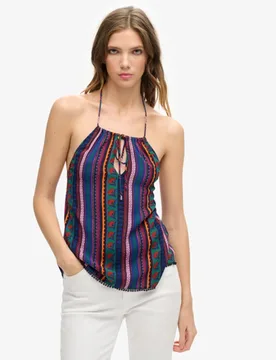 Superdry Damen Strandoberteil mit Nackenträger und Print Blau - Größe: 34 - 49.99 - FashionsVida
