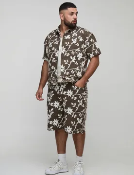 Men's Plus Floral Tapestry Oversized Short Sleeve Overshirt Chocolate Size 2X-Large Chocolate 2XL - boohooMAN - FashionsVida