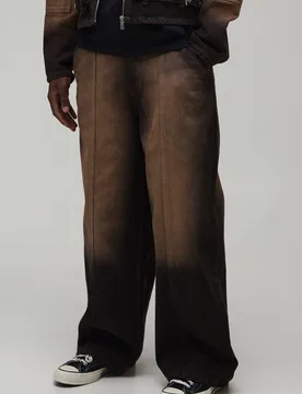 Men's Baggy Rigid Bleach Washed Denim Jeans Brown Size 36R Brown 36R - boohooMAN - FashionsVida